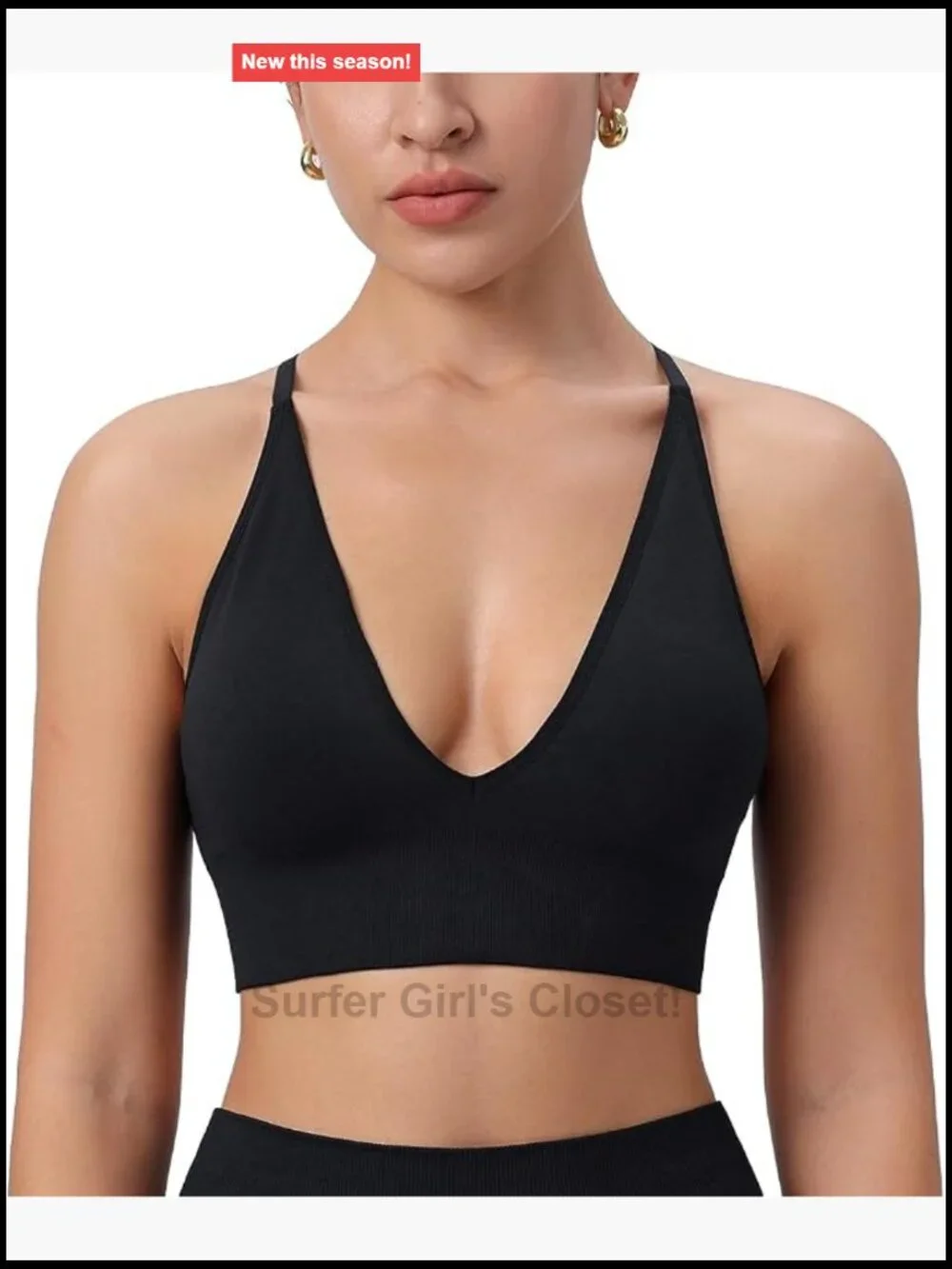 Deep V-Neck Longline Sports Bra with Strappy Criss Cross Back and Padded Cups
